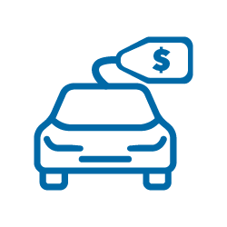 a blue car icon with a price tag on top